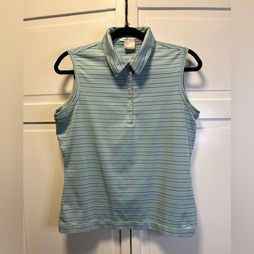 Nike Golf Sleeveless Striped Polo Shirt Size Women’s Medium Color Blue
